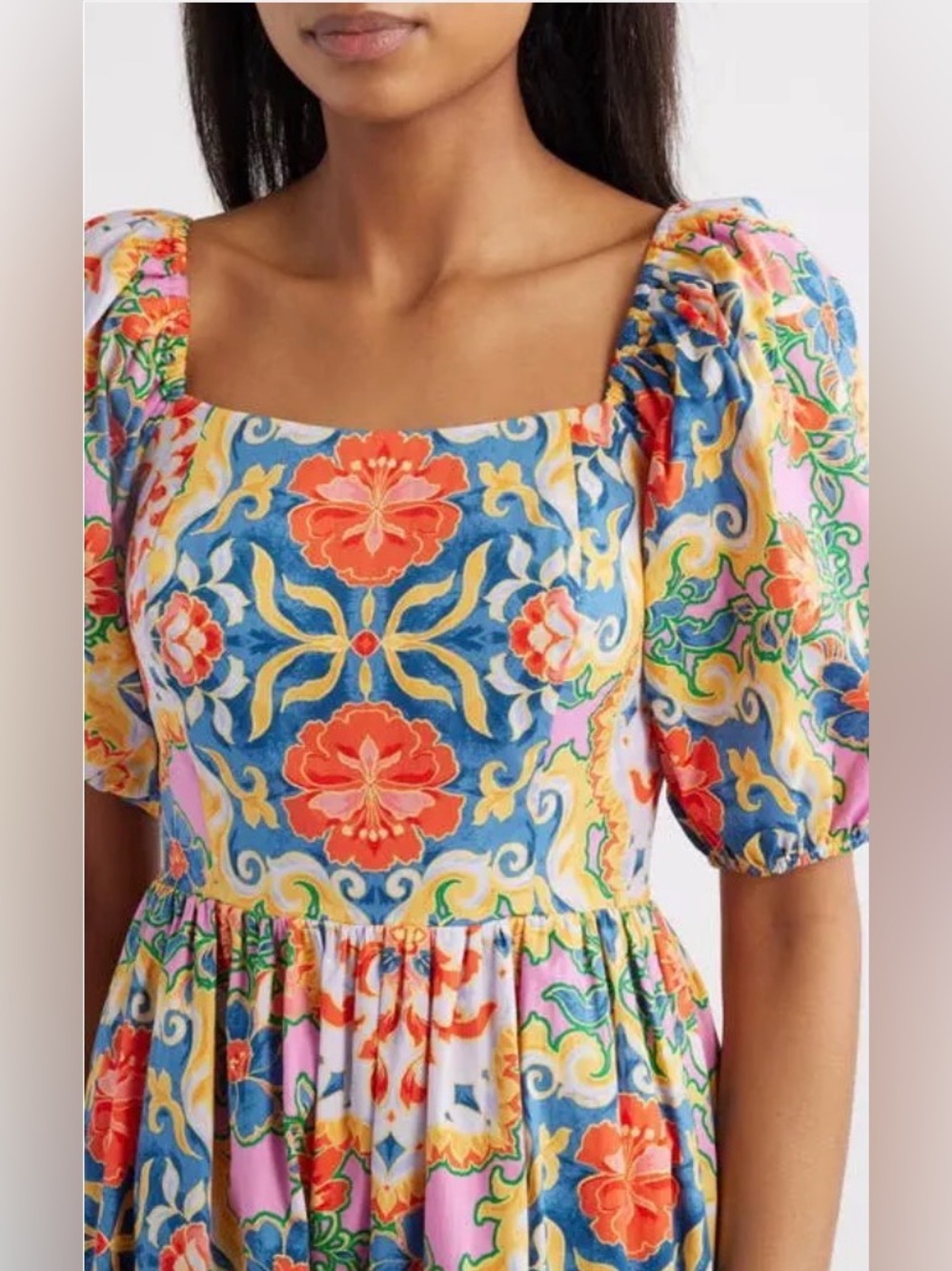 Vince Camuto Women's Print Square Neck Puff Sleeve Midi Dress - Picture 3 of 8